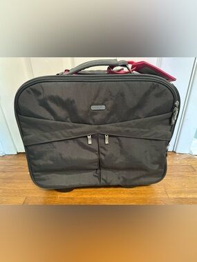 Baggallini Graphite Gray Rolling Briefcase with Pink Interior Accent